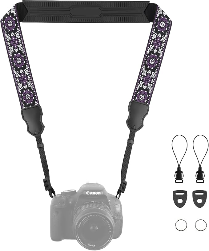 FIEIL Neck Strap Silicone Camera Straps - Padded Camera Strap, 1.5" Wide Adjustable Nylon Shoulder Strap - Compatible with Canon, Nikon, Sony, and More DSLR and Mirrorless Cameras (Purple) by FIEIL
