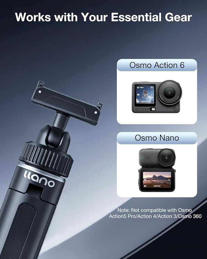 llano 16" Magnetic Action Camera Tripod for DJI Osmo Action 6, Osmo Nano, Mini Tripod with Magsafe Quick Release Adapter, Small Selfie Stick, 360° Ball Head, Portable, Lightweight, Black - Image 2