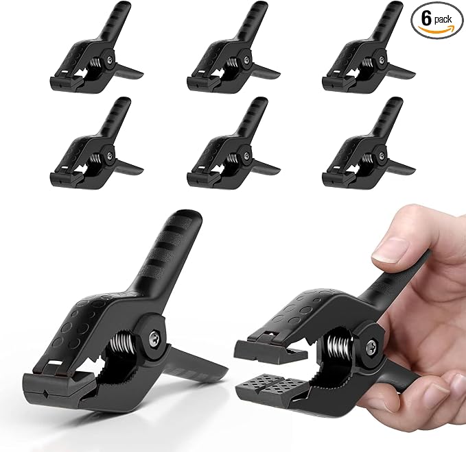 EMART 6 Pack Heavy Duty Spring Clamps 4.5 inch Plastic Backdrop Clips Black | Photo Booth Backdrop Clamps for Backdrop Stand, Balloon Arch, Photography Studio, Woodworking, Crafts, Drawing, Garden, Trap by EMART