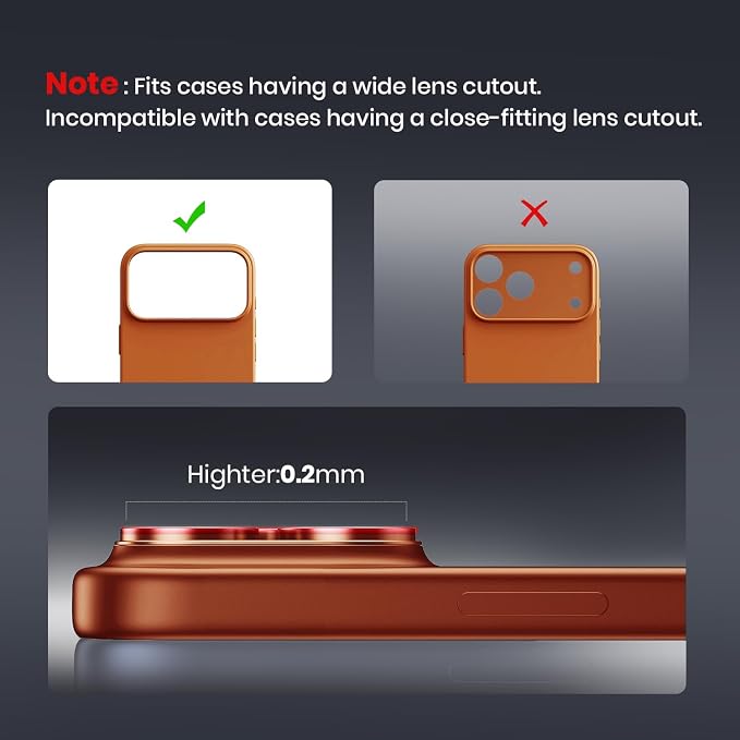 Hoerrye for iPhone 17 Pro Camera Lens Protector - 12FT Shatterproof | Military Grade Protection, Strong Adsorption, 9H+ Tempered Glass Camera Screen, Full Protective Cover, Case Friendly, Orange - Image 7