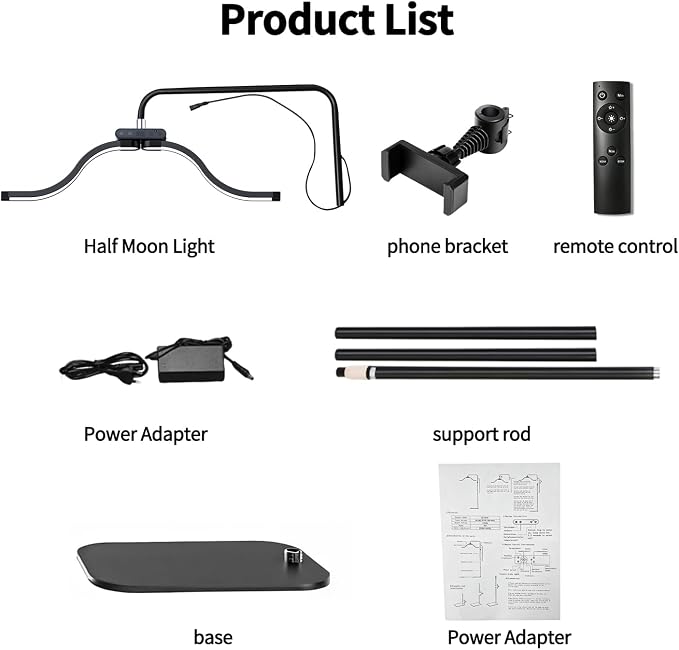 Lash Light for Eyelash Tech-Esthetician Ring Light, Half Moon Light for Led Lash Lamp Extensions, Tattoo Artists, Nail Tech - Cool, Warm Lamp with Adjustable Brightness & Height, Phone Holder (Black) - Image 7
