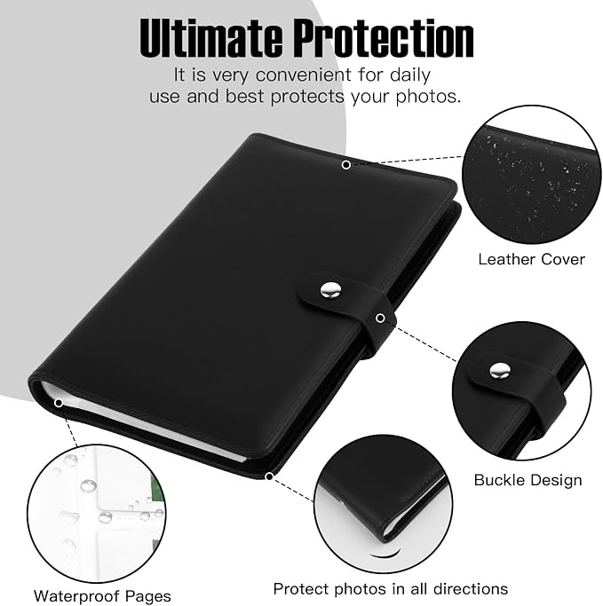 Veicevol 156-Pocket Album for Instax Mini & Polaroid 2x3 inch Photos, Black | PU Leather Cover, Portable Album, Mini Photo Album for Fujifilm Instax Mini Camera, Polaroid Camera, Wedding Keepsake - Image 3