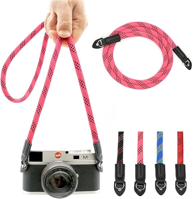 Camera Strap Vintage 100cm Nylon Climbing Rope Camera Neck Shoulder Strap for Micro Single and DSLR Camera (Pink) by Eorefo