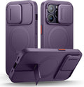 SURITCH for iPhone 14 Pro Case with Magnetic Camera Slide Cover and Adjustable Kickstand, Compatible with MagSafe, Shockproof Bumper Case Slim Protective Cover for iPhone 14 Pro 6.1 Inch,Dark Purple by SURITCH
