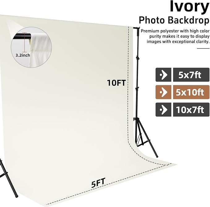 Beige Photo Backdrop for Photography Photoshoot Background, 5x10FT | Multipurpose Screen for Portrait Studio Video Recording Party Non-Reflective Easy Setup High Density - Image 4