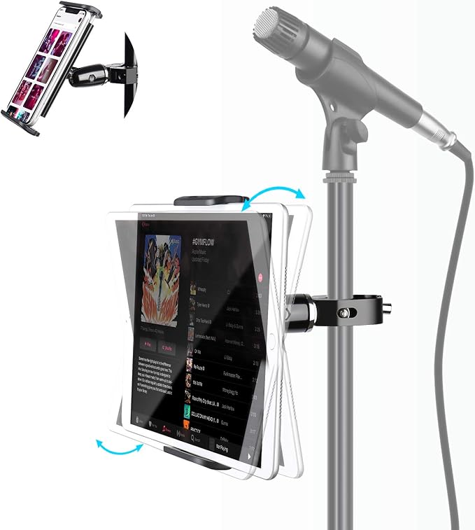 elitehood Metal iPad Holder for Mic Stand, Adjustable Tablet Holder for Mic | Aluminum iPad Mic Stand Holder for Microphone Music Stand, 360° Adjustable iPad Mount for 4.7-13" Tablets and Cell Phones by Builtyourelitelive