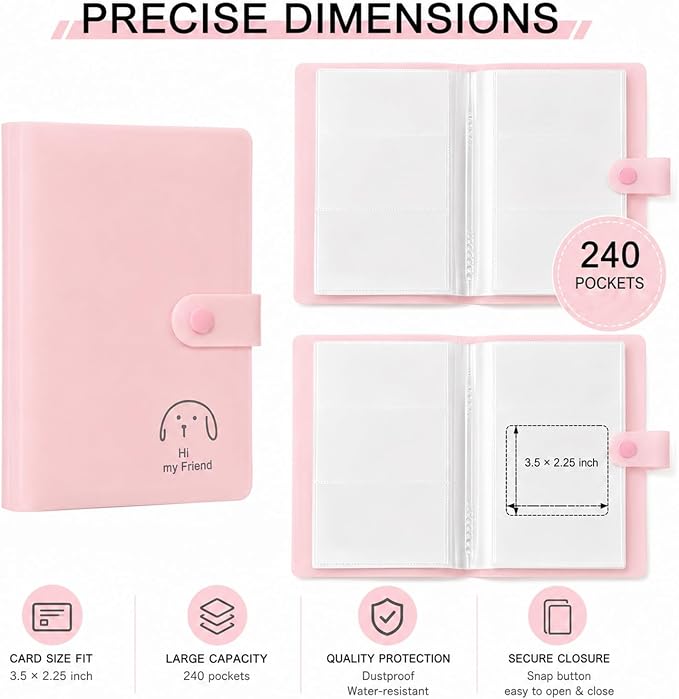Kpop Card Holder Book with 240 Pockets - Mini Photo Album for 3.5 x 2.25 Inch Film & Photocard, Small Wallet Scrapbook Albums Holder Set for Collect Personalized Cards, Pictures, Postcards (Pink) - Image 2