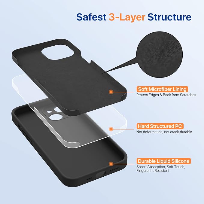 Miracase Silicone for iPhone 14 Case, Black | Soft Anti-Scratch Microfiber Lining, Premium Silicone Cover Shockproof Drop Protection Phone Case for 14 - Image 4