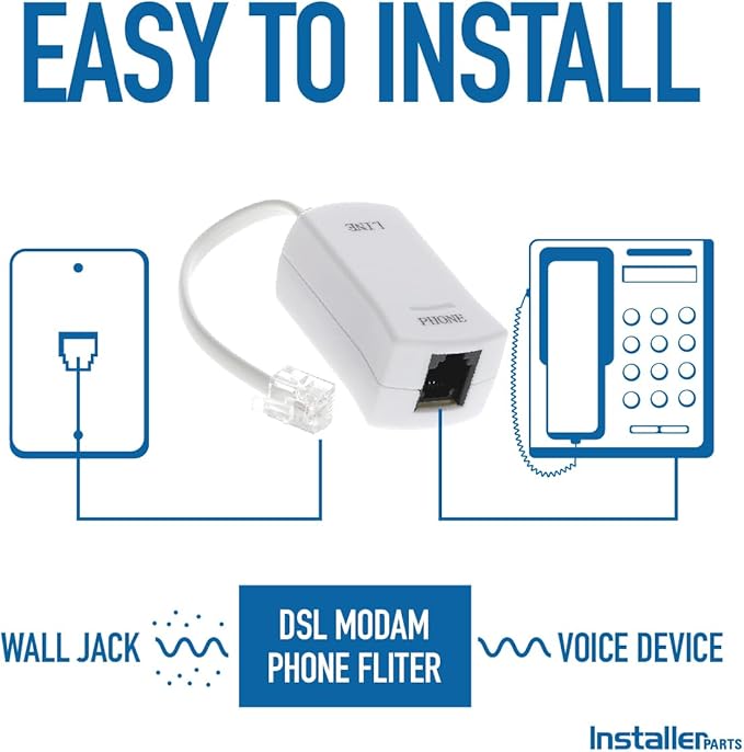 InstallerParts DSL Modem Phone Filter - for Interference Elimination and Static Noise Blocker | for Answering Machine, Fax Machine, Telephones Landline Cordless | 10 Pack, White DSL Phone Filter - Image 2