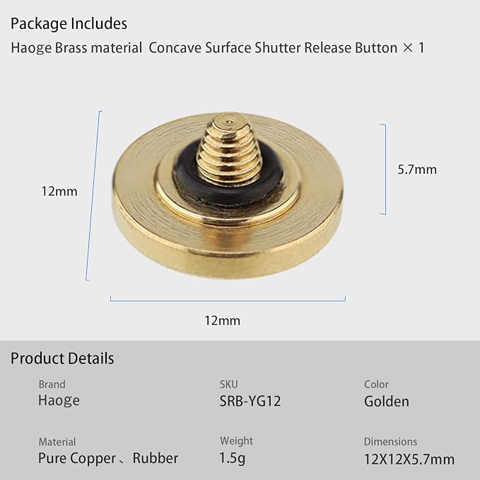 Haoge 12mm Copper Shutter Release Button for Fujifilm X-E5 GFX100RF XT5 XT50 X100V X100VI X-Pro3 Nikon Zf DF and Leica D-LUX 8 q3 M10 M-11 Sony RX1R III Concave Surfacel,New Version: Diameter 12mm - Image 8