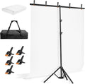 EMART 5 * 6.5ft White Photo Backdrop Stand Kit with T-Shape Stand | Portable lightweight T-shaped metal stand for easy setup，suitable for portrait photography, live streaming, content recording by EMART