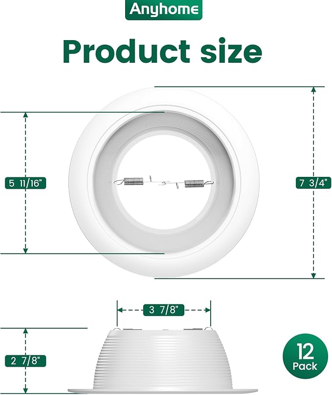 6 Inch Can Light Cover,12 Pack White Can Light Trim | Step Baffle with Detachable Ring,Anti-Glare,All Metal Material - Image 5