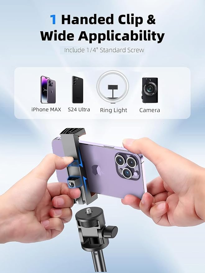 Kaiess 62" Phone Tripod & Selfie Stick, Extendable Photography Light Stand with Wireless Remote, Solidest, Portable, Lightweight, Compatible with iPhone/Android Phone - Image 5