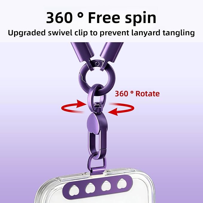 Phone Wrist Strap Lanyard Hand Wristlet with 360° Rotating Clip Stainless Steel Tether Buckle Finger Grip Strong Durable Anti-Tangle Universal for iPhone Camera Keychain Travel Dark Purple - Image 3