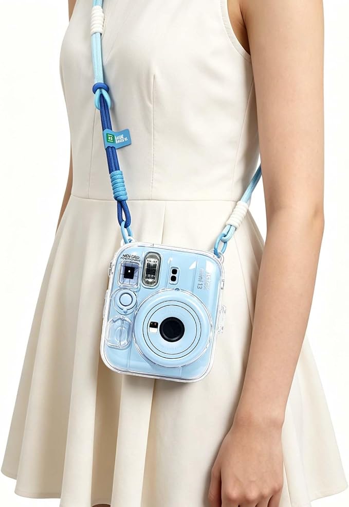 Clear Camera Case for Fujifilm Instax Mini 13, Blue Camera Strap | Protective Cover with Anti-Accidental Shutter, 4 Composition Cards, Photo Storage Holds 10 Films,Clear Hard Shell, No Camera - Image 7