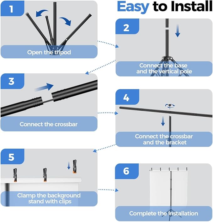EMART 5 * 6.5ft White Photo Backdrop Stand Kit with T-Shape Stand | Portable lightweight T-shaped metal stand for easy setup，suitable for portrait photography, live streaming, content recording - Image 7