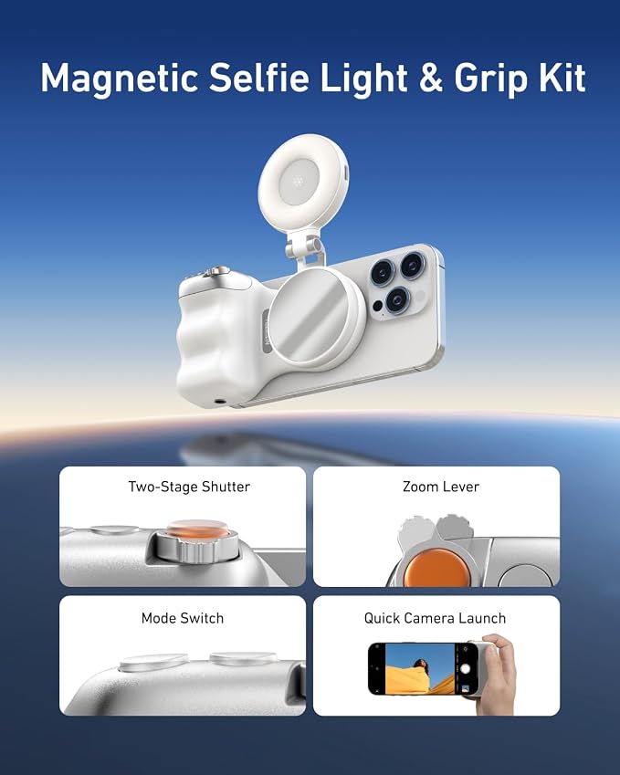 TELESIN Magnetic Phone Camera Grip with C03 Magnetic Selfie Light Kit | Fun Shot Phone Selfie Grip Creator Kit for iPhone Magsafe & Android Selfies/Photography/TikTok/Zoom Calls/Video Conference - Image 2