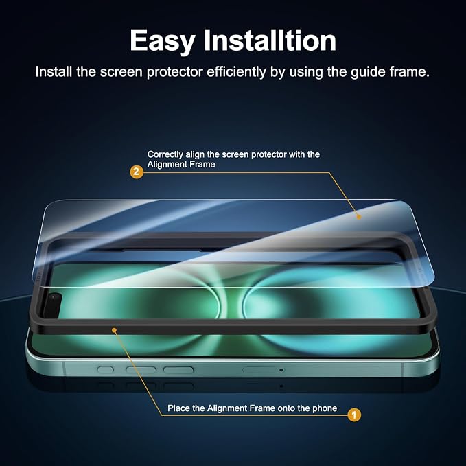 NEW'C 3x for iPhone 16 Screen Protector (6.1 inches)+ 3x Camera Lens Protector, Sensor Protection, Case Friendly Tempered Glass Film + Dust Plug- Easy installation tool include - Image 3