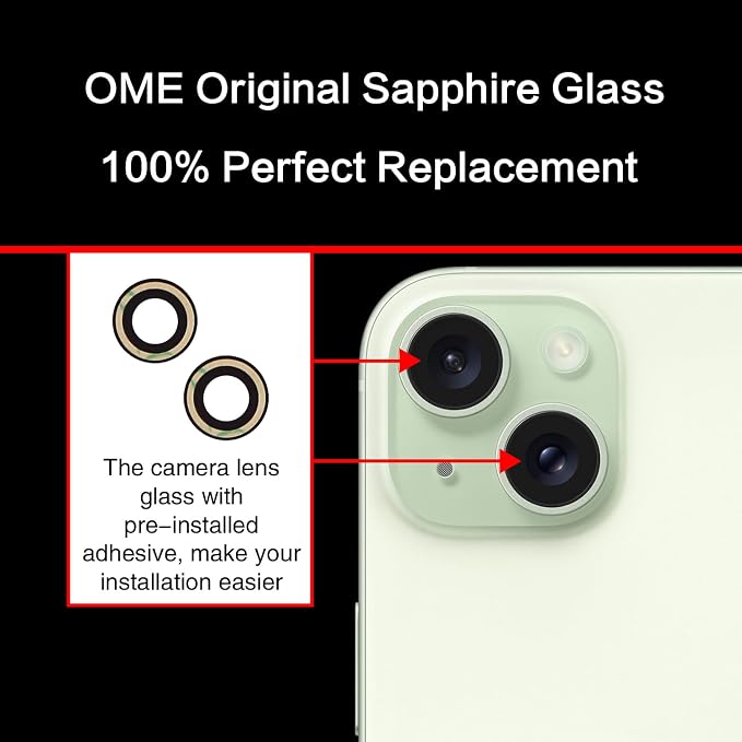 2PCS ASDAWN Back Rear Camera Lens Glass Replacement for iPhone 15 6.1-inch and 15 Plus 6.7-inch with Pre-Installed Adhesive, Back Lens Glass with Installation Manual + Repair Tool Set - Image 4