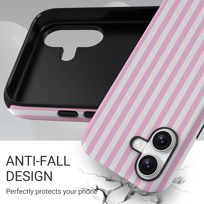TPU Phone Case for iPhone 16, MagSafe Wireless Charging Compatible, Shockproof Slim Fit Protective Cover with Anti-Yellowing & Raised Camera Protection (Pink Stripe, iPhone 16) - Image 5
