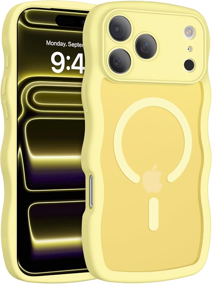 BENTOBEN Magnetic for iPhone 17 Pro Max Case, Cute Wavy [Full Camera Protection][Compatible with MagSafe] Matte Anti-Slip Bumper Women Men Boys Protective Cover for 17 ProMax 6.9", Yellow - Image 9