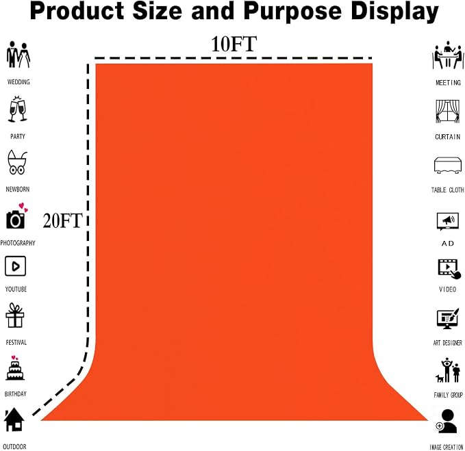 Orange Photography Backdrop for Photoshoot, Fabric 10x20ft | Polyester Studio Photo Backgrounds, Non Reflective, Easy to Hang, for Portrait Shoot, Product, Party Decor, Video Creation - Image 3