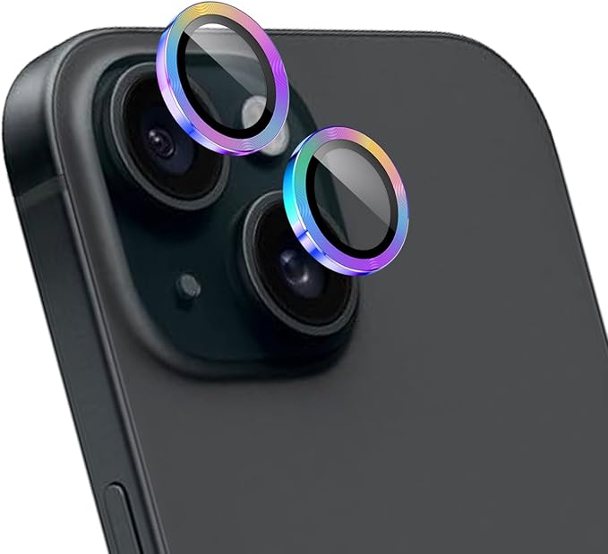 Camera Lens Protector for iPhone 14/14 Plus/iPhone 15/15 Plus,1 Pack | Tempered Metal Glass Camera Cover, HD Clear Anti-Scratch Lens Screen Protector Film,Case Friendly,Colorful Titanium by Unknown