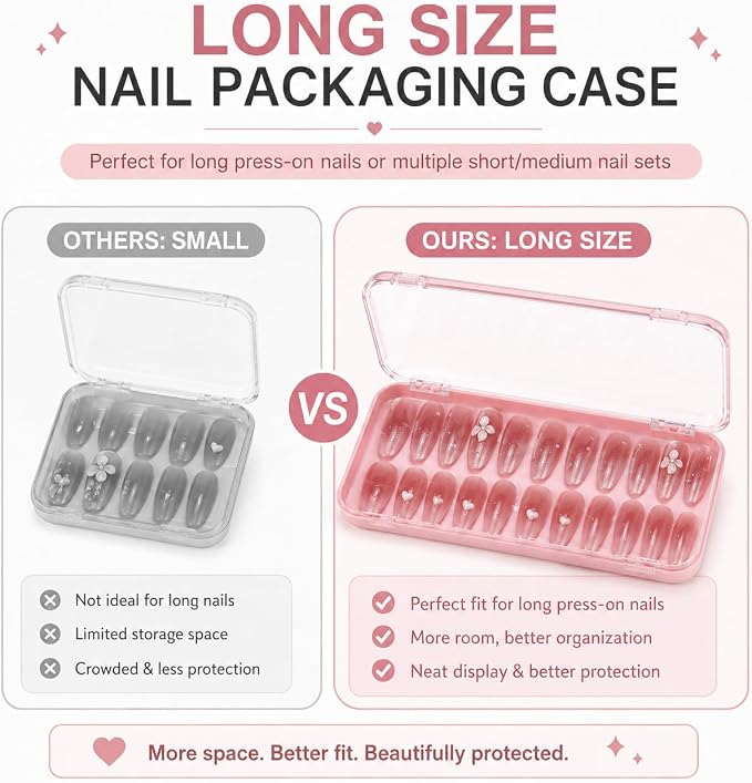 12Pcs Press On Nail Packaging Boxes for Long Nails | Large clear storage cases for long press ons; includes 30 adhesive tabs and bonus tools for nail salon use. - Image 4