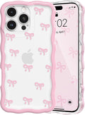 QLTYPRI for iPhone 13 Pro Max Pink Bow Case, Clear Cute Pink Ribbon Bow Phone Case Curly Wavy Aesthetic Phone Cover, Soft Slim Transparent TPU Shockproof Protective Cover for Women Girls - Tiny Bow by QLTYPRI