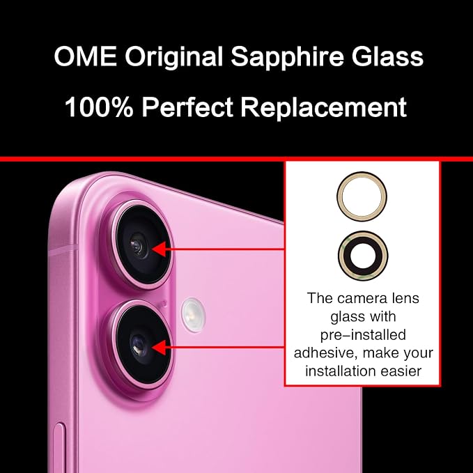 ASDAWN Back Rear Camera Lens Glass Replacement for iPhone 16 6.1 inch and 16 Plus 6.7 inch with Pre-Installed Adhesive, Back Lens Glass with Installation Manual + Repair Tool Set - Image 4
