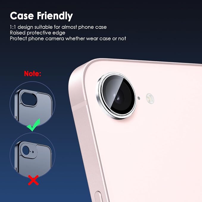 Camera Lens Protector for iPhone 17e & 16e, Silver | AR+AF, 9H Tempered Glass, Individual Metal Ring, Anti Glare, Fall Protection, Camera Screen Cover - Image 4