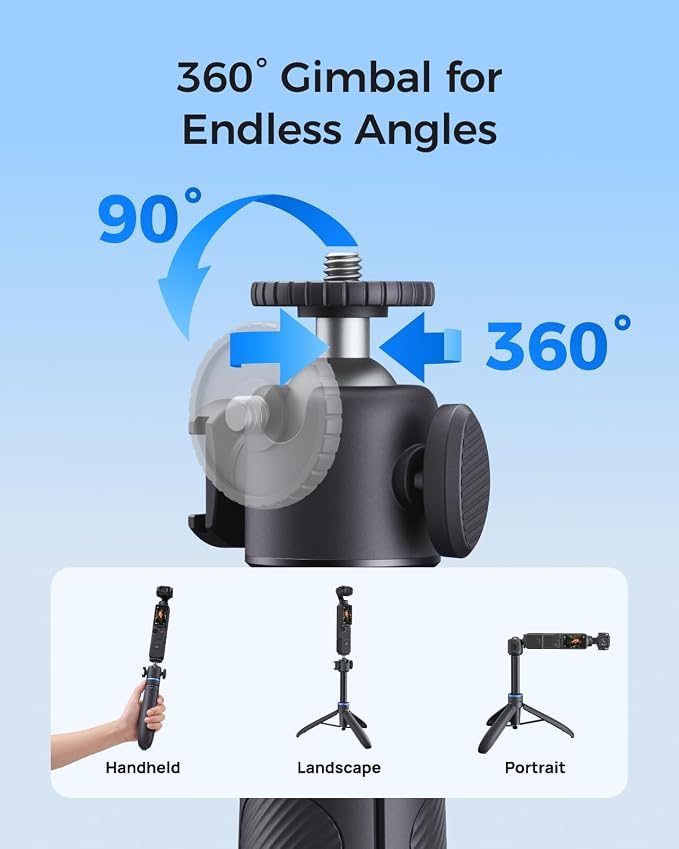 TELESIN 0.1s Auto Open Mini Selfie Stick Tripod for DJI Osmo Pocket 3 4 | 65 cm/25.5in Tripod Compatible with Insta360 Luna Ultra Xtra Muse Action Camera Accessories, Cold Shoe Mount, 360° Ball Head - Image 3