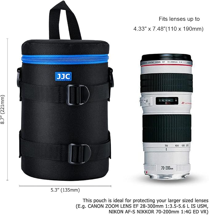 JJC Deluxe Lens Case Pouch Bag for Camera Lens Below 4.3" x 7.4"(D x L) | for Canon EF 70-200mm f4L IS II, EF 28-300mm f3.5-5.6, Nikon AF-S 70-200mm f4G ED VR,AF-Nikkor 80-200mm f2.8D ED Lens & More - Image 3