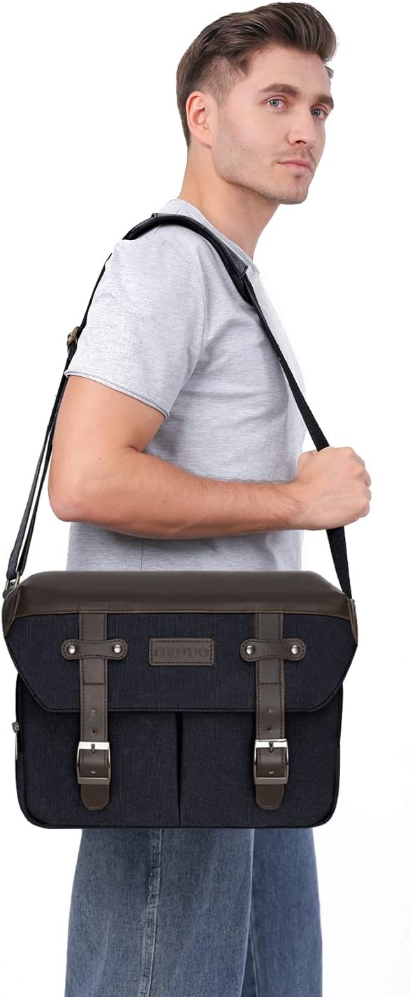 MOSISO Camera Case Crossbody Shoulder Messenger Photography Bag, Black | DSLR/SLR/Mirrorless Vintage PU Leather Flap Gadget Bag with Rain Cover Compatible with Canon/Nikon/Sony Camera and Lens - Image 6