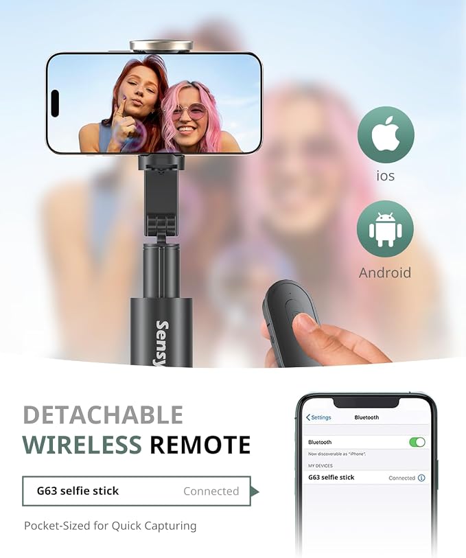 Sensyne 63" Selfie Stick Tripod, Extendable Phone Tripod with Wireless Remote Compatible with Cell Phones for Selfies, Photography,Video, Live Stream - Image 3