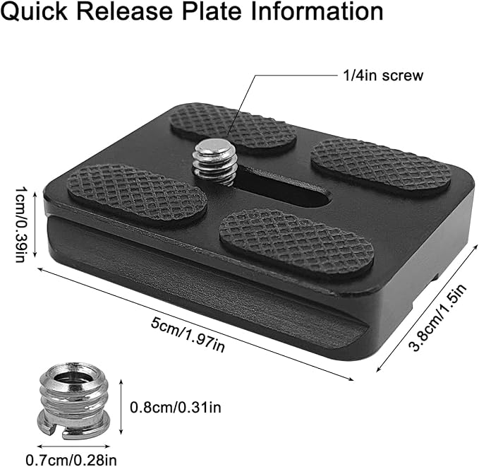 2 Pcs PU50 Tripod Quick Release Plate + 2 Pcs 1/4-3/8 Inch Screw, 50mm*38mm Camera Plates Mount with 1/4''-20 Screw, Compatible with Manfrotto Arca Swiss Benro QR Plate for DSLR Camera - Image 3