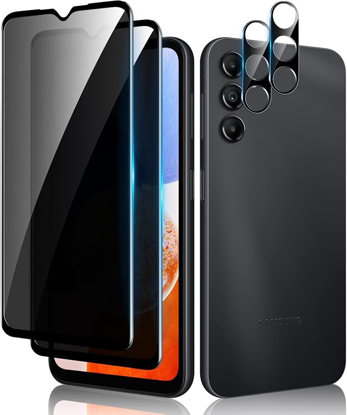 [2+2 Pack] Privacy Screen Protector for Samsung Galaxy A14 5G with Camera Lens Protector, Anti-Spy Tempered Glass Film, Full Coverage, Anti-Scratch, Bubble Free, Case Friendly, Easy Installation by RXNMH