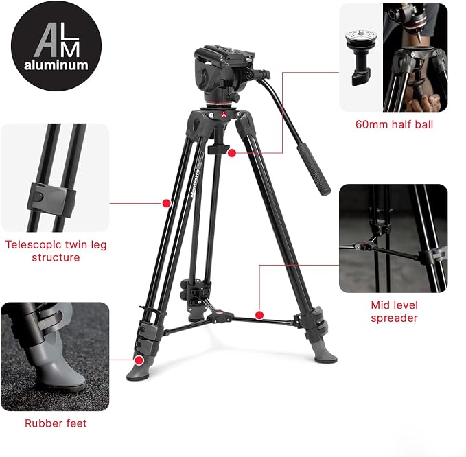 Manfrotto Video kit, Head 500 Series (Head 500x +Twin Leg Tripod) | Packaged with a durable carrying bag, 60mm Flat Base with XCHANGE compatibility for flexible mounting - Image 6