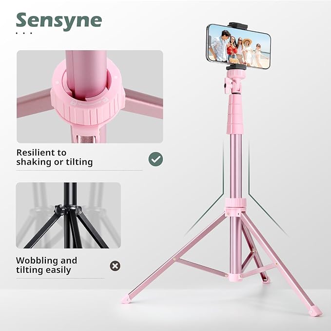 SENSYNE 88" Phone Tripod & Selfie Stick, Extendable Cell Phone Tripod Stand with Wireless Remote and Phone Holder, Pink - Image 5