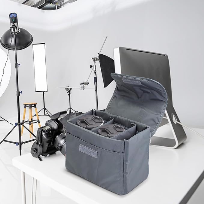 Camera Insert Bag,Backpack Inner Camera Padded Organizer Case | DIY Adjustable Dividers,Soft Padded Protection,with Cover,Water-Resistant,Fits Sony Canon Nikon,Travel Commute,9.8x4.3x7.1 in - Image 5