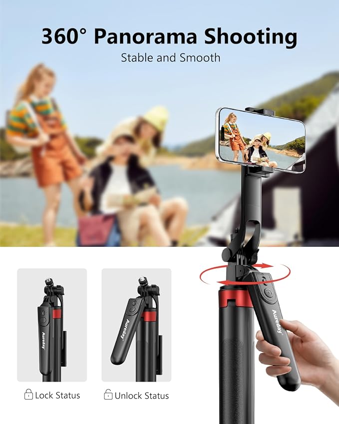 Aureday 72" Phone Tripod and Selfie Stick, Cell Phone Tripod Stand with Wireless Remote & Extendable Phone Mount for Travel/Selfie/Recording/Vlogging, Compatible with iPhone/Android/Camera - Image 6