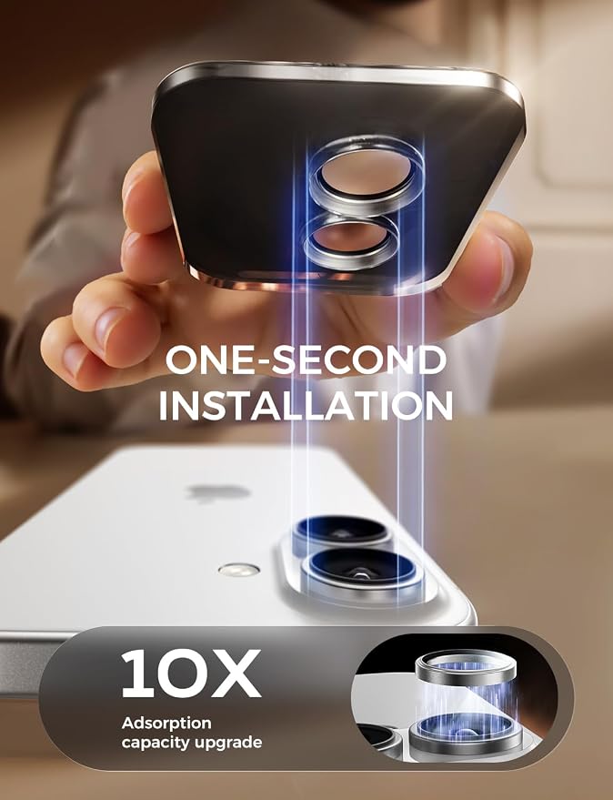MAGIC JOHN for iPhone 17 Camera Lens Protector [Alignment Kit&1:1 Invisible Fit] 9H Aerospace Tempered Glass, Ultra HD, Metal Individual Ring，Case Friendly, Set of 2,Sliver - Image 2