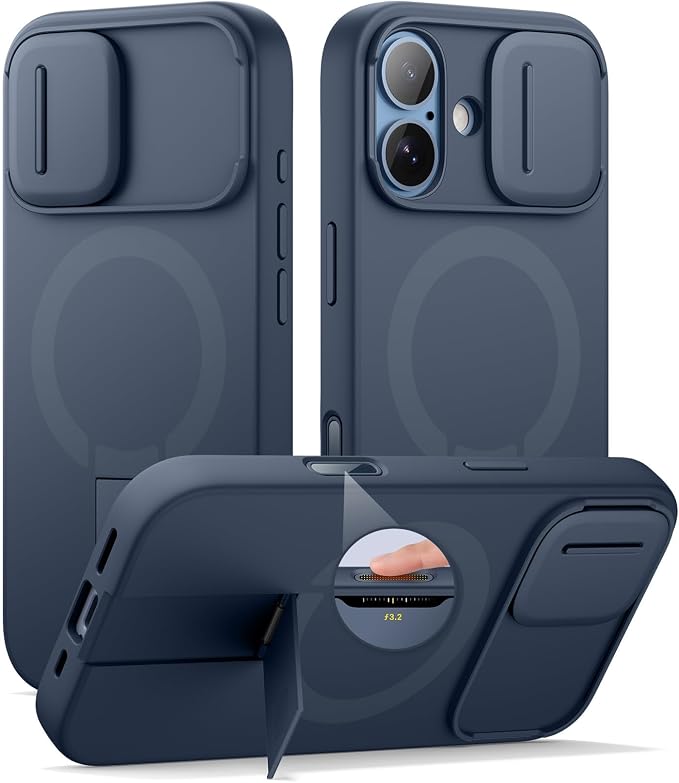 SURITCH for iPhone 17 Case with Camera Control Cover, Camera Slide Cover and Adjustable Kickstand, Compatible with MagSafe, Shockproof Bumper Protective Cases 6.3 Inch, Blue by SURITCH
