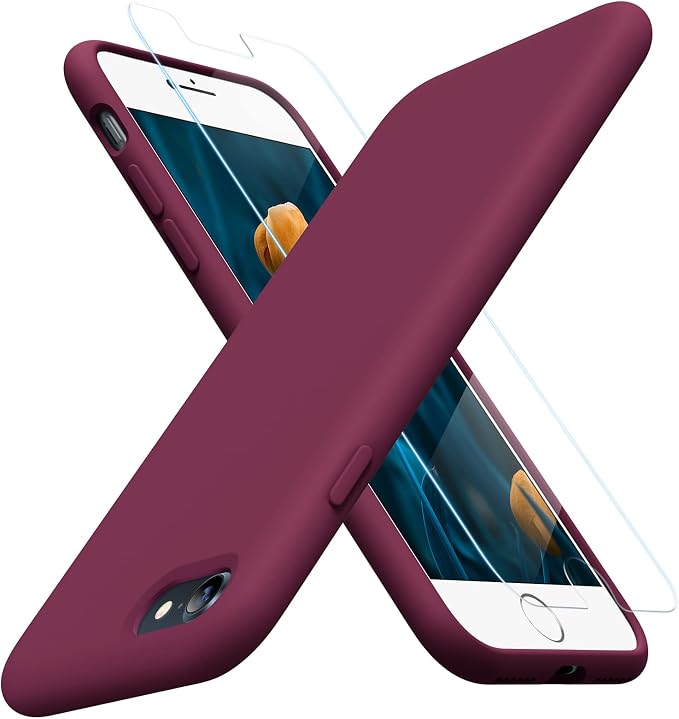 Miracase Silicone for iPhone SE 2022/SE 2020/7/8 Case,Wine Red | Ultra Slim Cover with Screen Protector, Soft Microfiber Lining, Multi-Color Premium Silicone Shockproof Phone Case by Miracase