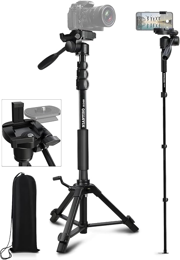 69" Camera Tripod Monopod with 3-Way Swivel Head, Aluminum Camera Stand | Camera Tripod with Quick Release Plate & Carry Bag, Fits Canon Nikon DSLR, GoPro, Video Cameras, Camcorders and Smartphones by NIANYISO-Themosttrustworthyoutdooractivitypartner