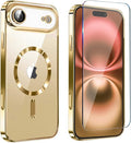 Magnetic Glossy Case for iPhone 17 Air,iPhone 17Air Phone Case Slim Clear Luxury with Screen Protector & Camera Protector [Compatible with MagSafe], Shockproof Cover for iPhone Air 17-Gold by Unknown