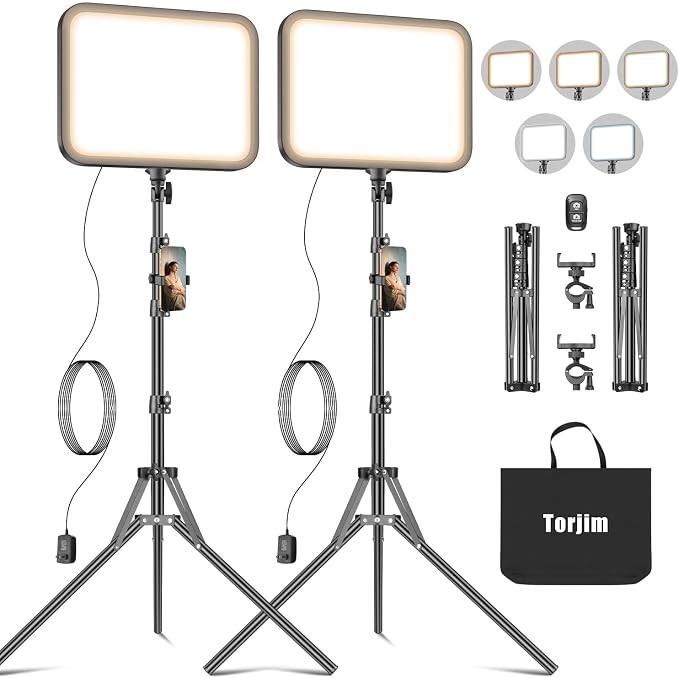 Torjim 11 Inch Video Light Kit for Creators-24W High Brightness Studio Lights with Tripod Stand & Phone Holder & Remote, Adjustable Photography Lighting for Clearer YouTube Streaming Home Studio | Studio Lights with Tripod Stand & Phone Holder | 3000-6... by Torjim