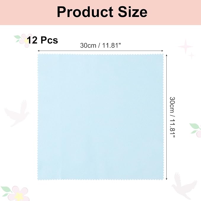 uxcell 12 Pcs Microfiber Cleaning Cloth for Glasses, 11.8 x 11.8 Inch Eyeglass Cleaning Cloth, Glasses Cleaner Wipes for Electronics Lenses Screens Cameras Cell Phones, Light Blue - Image 2