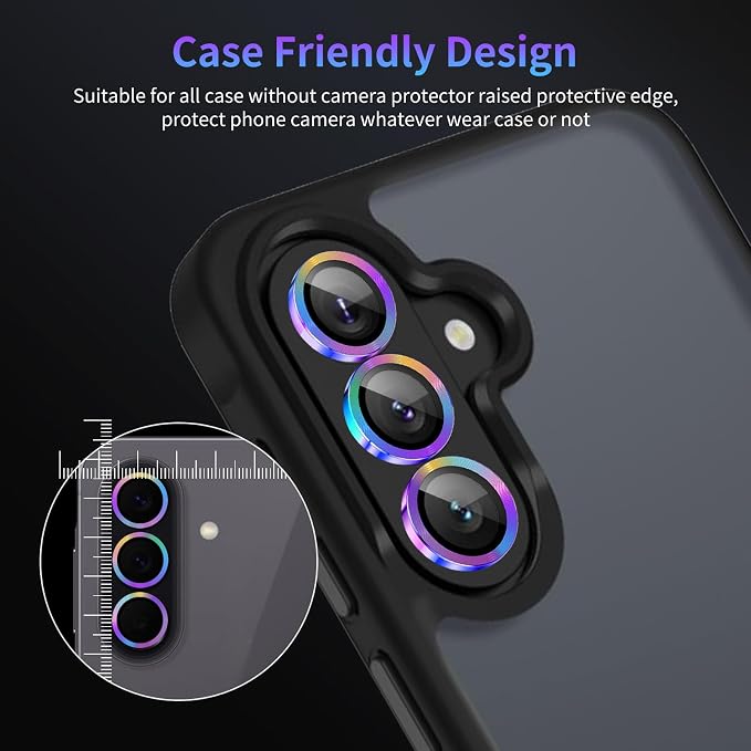 Camera Lens Protector for Samsung Galaxy A57/A37 5G,1 Pack | Tempered Metal Glass Camera Cover, HD Clear Anti-Scratch Lens Screen Protector Film,Case Friendly,Colorful Titanium - Image 7