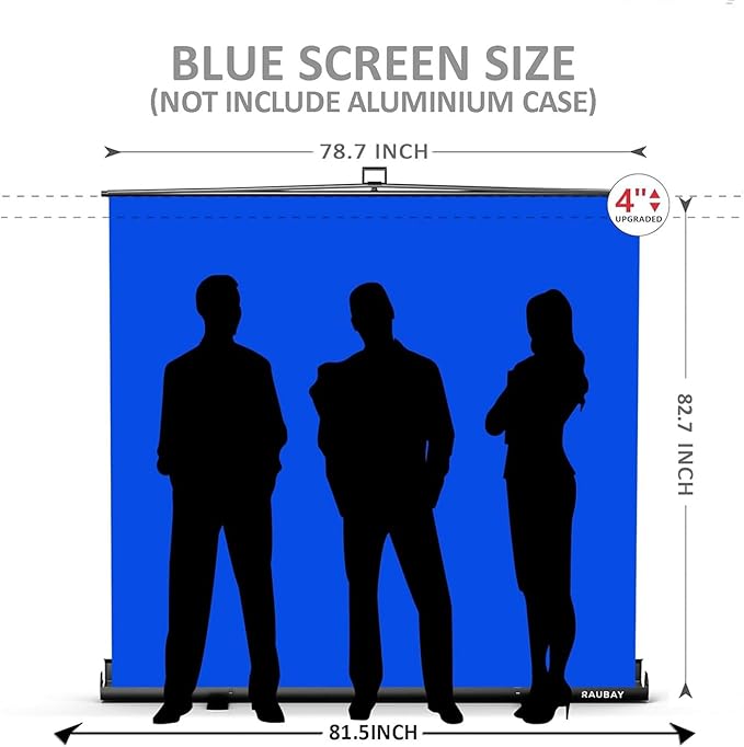 【Wider Style】 RAUBAY 78.7 x 82.7in Large Collapsible Blue Screen Backdrop | Portable Retractable Chroma Key Panel Photo Background with Stand for Video Conference, Photographic Studio, Streaming - Image 2